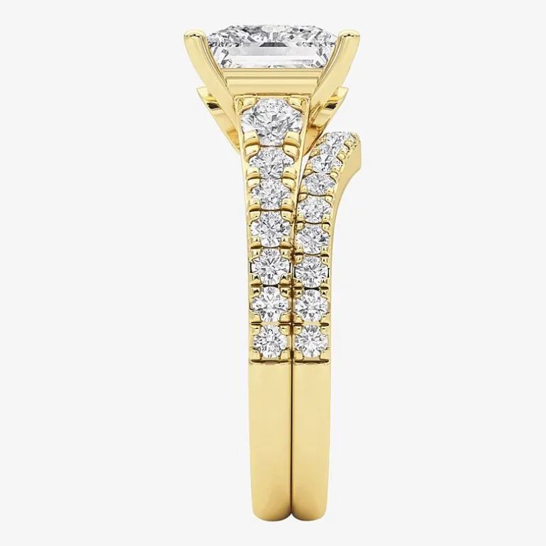 Grown Gorgeous (F, Vs2) Womens 3 5/8 Ct. T.W. Lab Grown White Diamond 14K Gold or Platinum Princess-cut Side Stone Bridal Set