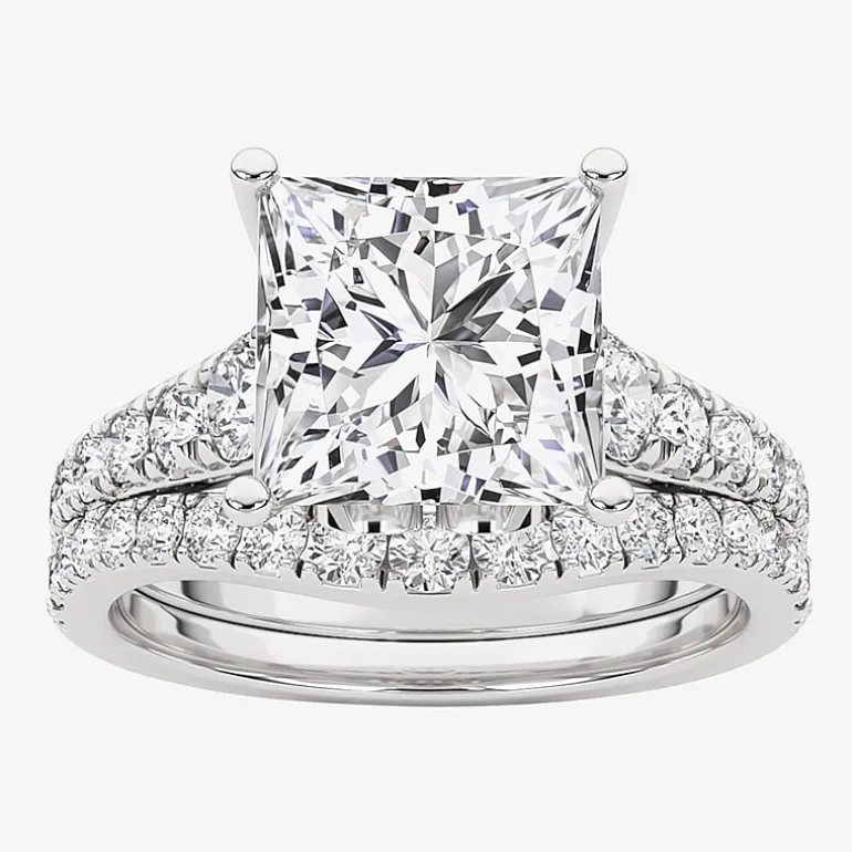Grown Gorgeous (F, Vs2) Womens 3 5/8 Ct. T.W. Lab Grown White Diamond 14K Gold or Platinum Princess-cut Side Stone Bridal Set
