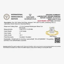 Grown Gorgeous (F, Vs2) Womens 2 1/4 CT. T.W. Lab Grown White Diamond 14K Gold or Platinum Emerald-cut Solitaire Engagement Ring