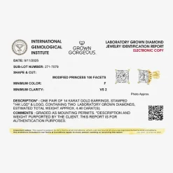 Grown Gorgeous (Vs2,F) 4 1/2 CT. T.W. Lab-Grown Diamond 14K Gold or Platinum 8.2mm Princess Stud Earrings