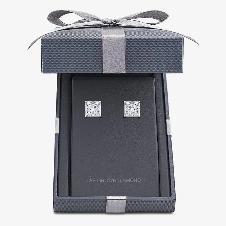 Grown Gorgeous (Vs2, F) 2 1/4 CT. T.W. Lab-Grown Diamond 14K Gold or Platinum 6.3mm Princess Stud Earrings