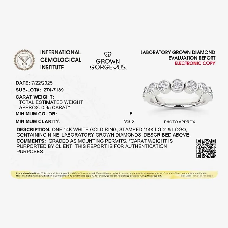 Grown Gorgeous Womens 2.5MM 1 CT. T.W. Lab Grown White Diamond 14K Gold or Platinum Anniversary Wedding Band