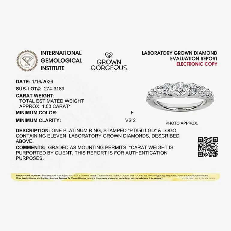 Grown Gorgeous Womens 2.5MM 1 CT. T.W. Lab Grown White Diamond 14K Gold Anniversary Wedding Band