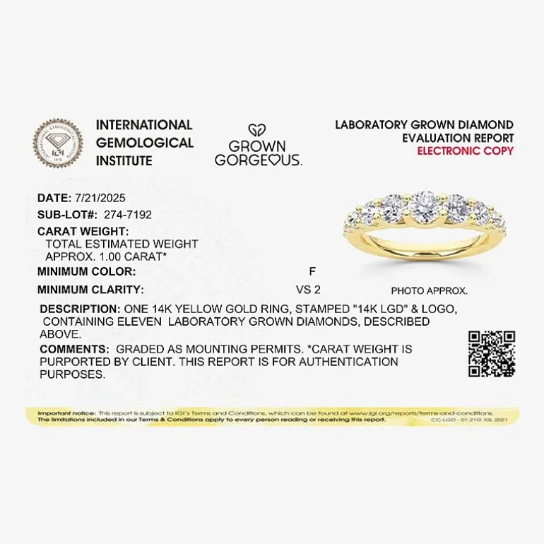 Grown Gorgeous Womens 2.5MM 1 CT. T.W. Lab Grown White Diamond 14K Gold Anniversary Wedding Band