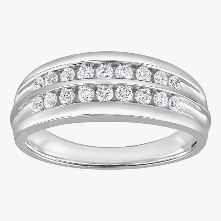 (G / Si1-Si2) Mens 1/2 CT. T.W. Lab Grown White Diamond Sterling Silver Anniversary Wedding Band