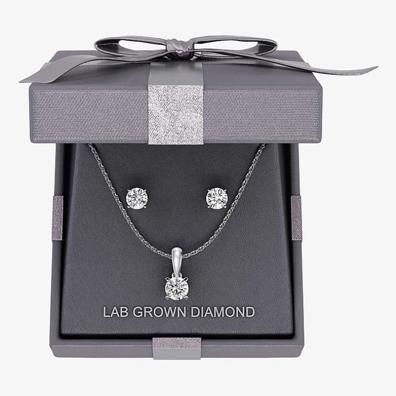 G, Si1-Si2 Womens 2 CT. Lab Grown White Diamond Sterling Silver OR 14K Gold over Silver 2-pc. Jewelry Set