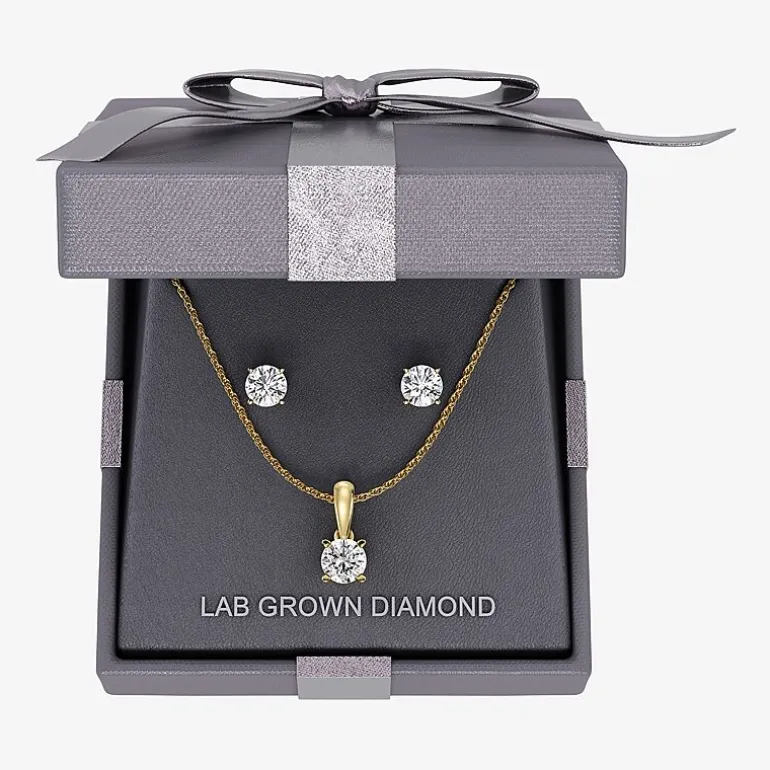 G, Si1-Si2 Womens 2 CT. Lab Grown White Diamond Sterling Silver OR 14K Gold over Silver 2-pc. Jewelry Set