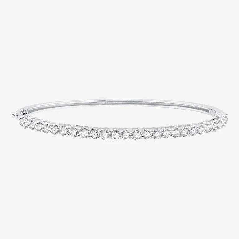 (G / Si1-Si2) Womens 3 CT. T.W. Lab Grown White Diamond Sterling Silver Round Bangle Bracelet