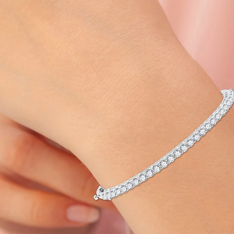(G / Si1-Si2) Womens 3 CT. T.W. Lab Grown White Diamond Sterling Silver Round Bangle Bracelet
