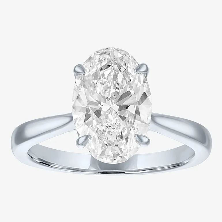 (G / Si1-Si2) Womens 3 CT. T.W. Lab Grown White Diamond Sterling Silver Oval Engagement Ring