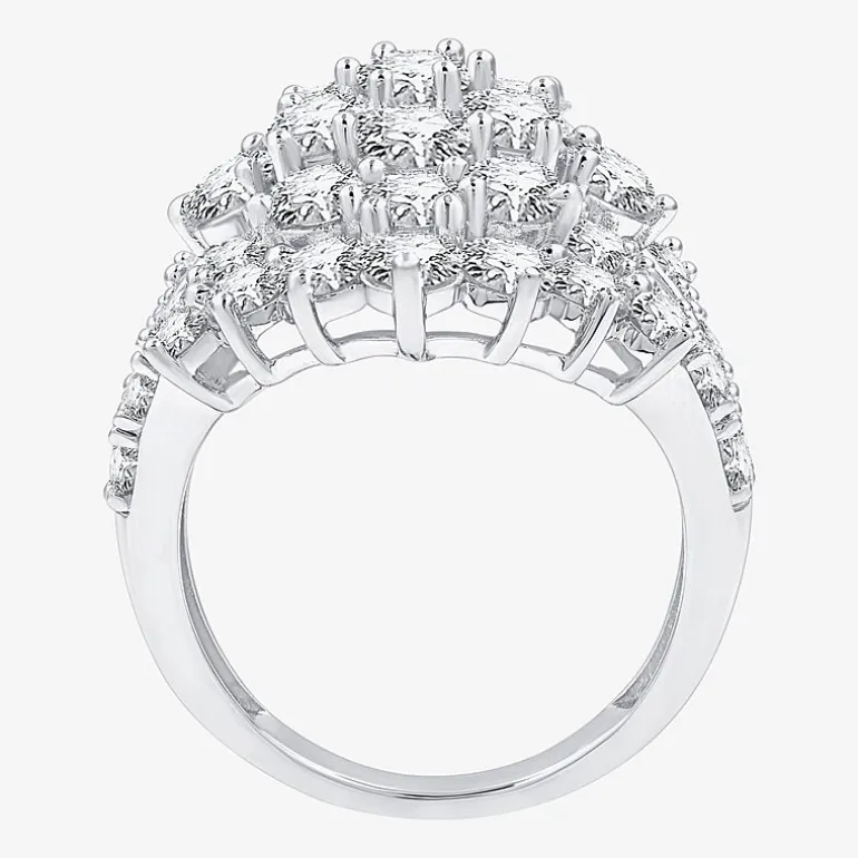 (G, Si1-Si2) Womens 5 CT. T.W. Lab Grown White Diamond Sterling Silver Cluster Cocktail Ring