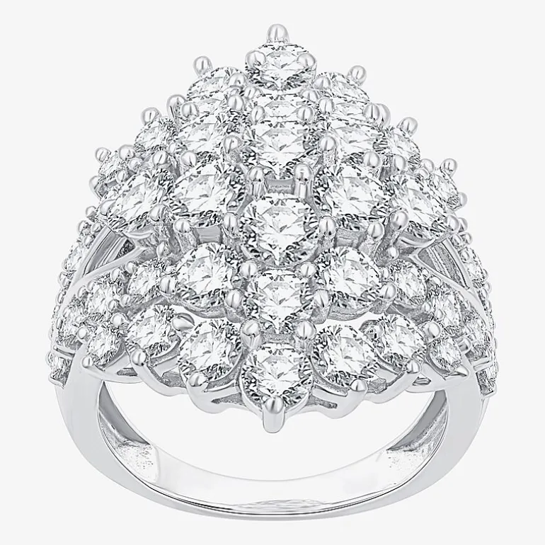 (G, Si1-Si2) Womens 5 CT. T.W. Lab Grown White Diamond Sterling Silver Cluster Cocktail Ring