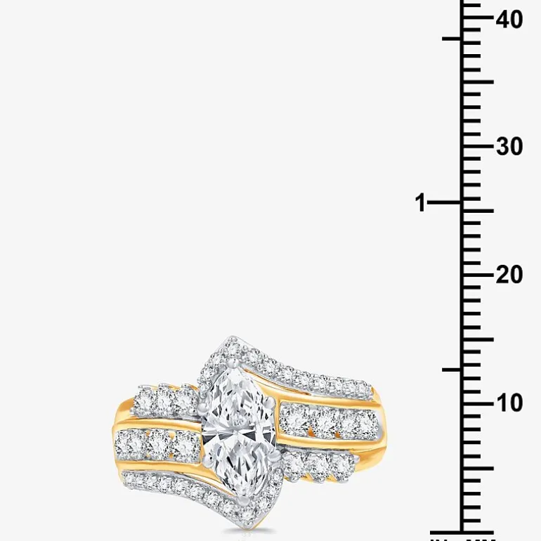 (G, Si1-Si2) Womens 2 CT. T.W. Lab Grown White Diamond 10K Gold Marquise Side Stone Cocktail Ring