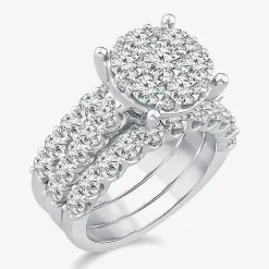 (G / Si1-Si2) Womens 4 CT. T.W. Lab Grown White Diamond 10K Gold Round Side Stone Halo Bridal Set
