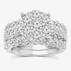 (G / Si1-Si2) Womens 4 CT. T.W. Lab Grown White Diamond 10K Gold Round Side Stone Halo Bridal Set