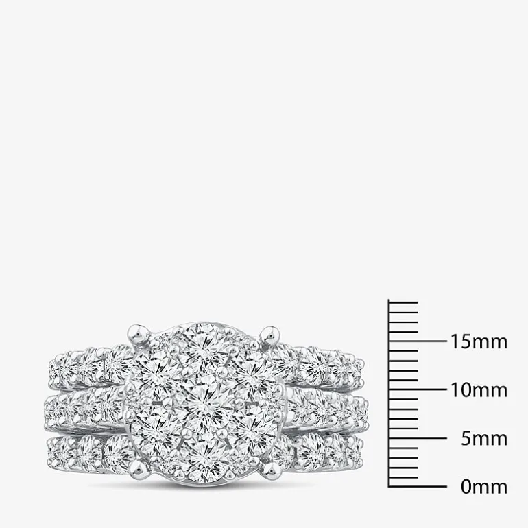 (G / Si1-Si2) Womens 4 CT. T.W. Lab Grown White Diamond 10K Gold Round Side Stone Halo Bridal Set