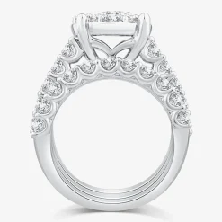 (G / Si1-Si2) Womens 4 CT. T.W. Lab Grown White Diamond 10K Gold Round Side Stone Halo Bridal Set