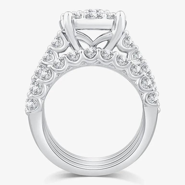 (G / Si1-Si2) Womens 4 CT. T.W. Lab Grown White Diamond 10K Gold Round Side Stone Halo Bridal Set