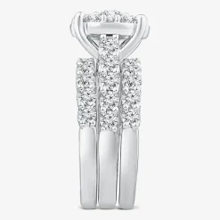 (G / Si1-Si2) Womens 4 CT. T.W. Lab Grown White Diamond 10K Gold Round Side Stone Halo Bridal Set