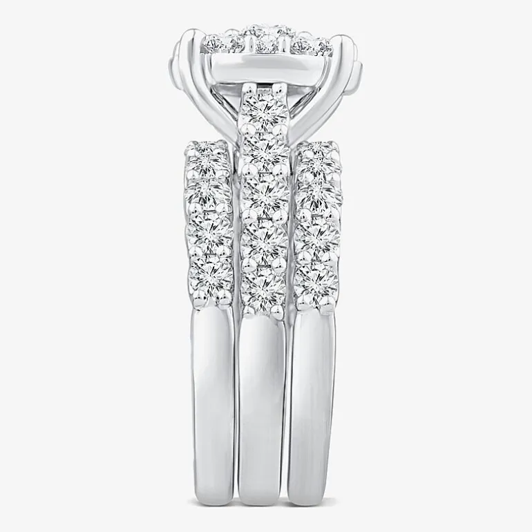 (G / Si1-Si2) Womens 4 CT. T.W. Lab Grown White Diamond 10K Gold Round Side Stone Halo Bridal Set