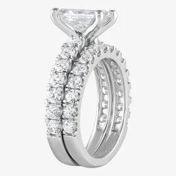 (G / Si1-Si2) Womens 4 CT. T.W. Lab Grown White Diamond Sterling Silver Rectangular Side Stone Bridal Set