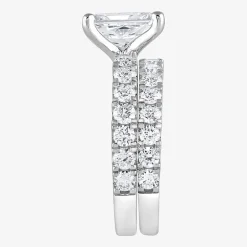(G / Si1-Si2) Womens 4 CT. T.W. Lab Grown White Diamond Sterling Silver Rectangular Side Stone Bridal Set