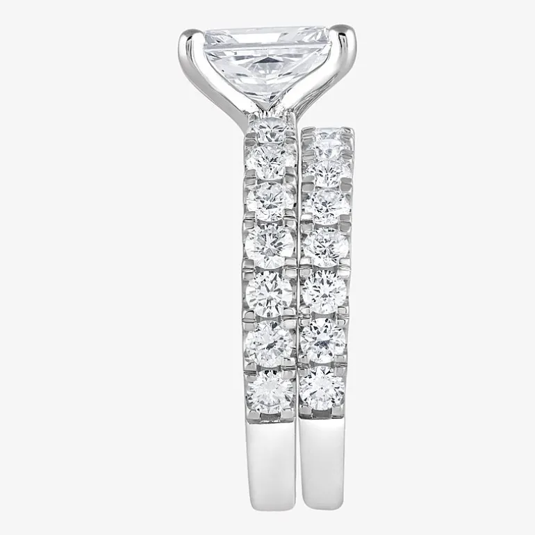 (G / Si1-Si2) Womens 4 CT. T.W. Lab Grown White Diamond Sterling Silver Rectangular Side Stone Bridal Set