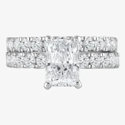 (G / Si1-Si2) Womens 4 CT. T.W. Lab Grown White Diamond Sterling Silver Rectangular Side Stone Bridal Set