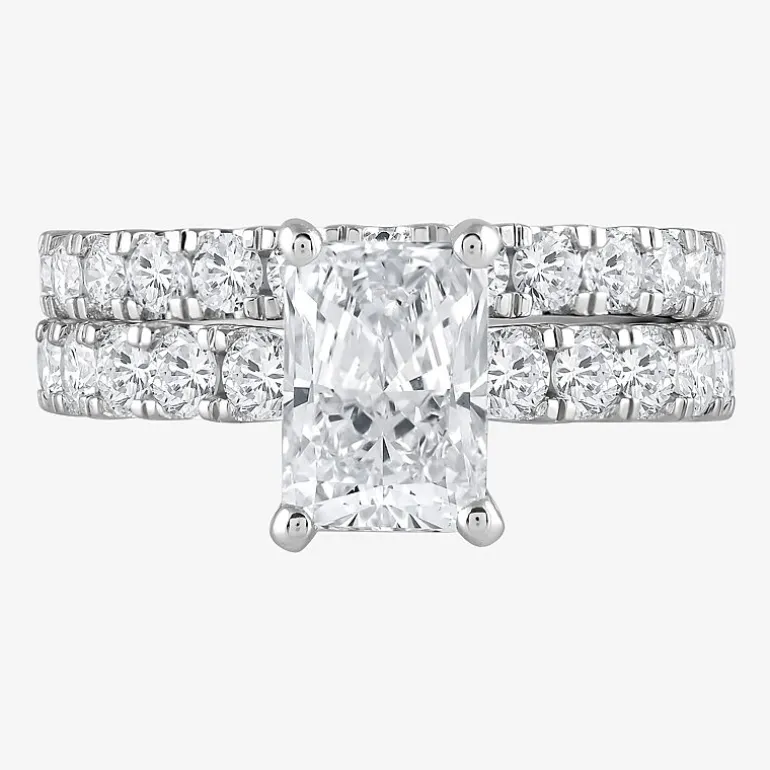 (G / Si1-Si2) Womens 4 CT. T.W. Lab Grown White Diamond Sterling Silver Rectangular Side Stone Bridal Set