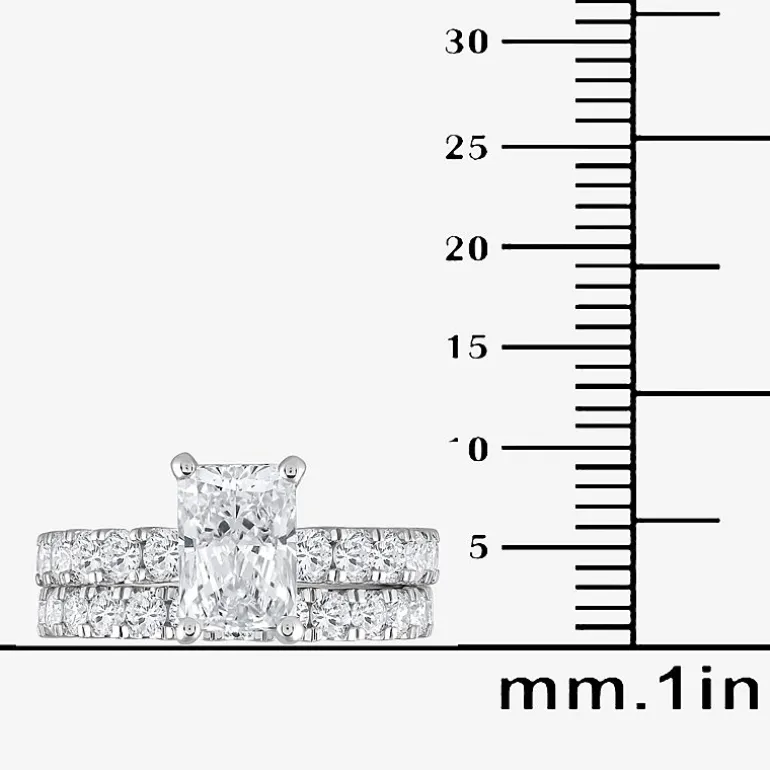 (G / Si1-Si2) Womens 4 CT. T.W. Lab Grown White Diamond Sterling Silver Rectangular Side Stone Bridal Set