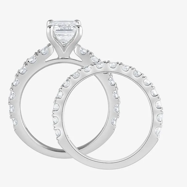 (G / Si1-Si2) Womens 4 CT. T.W. Lab Grown White Diamond Sterling Silver Rectangular Side Stone Bridal Set
