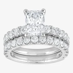 (G / Si1-Si2) Womens 4 CT. T.W. Lab Grown White Diamond Sterling Silver Rectangular Side Stone Bridal Set