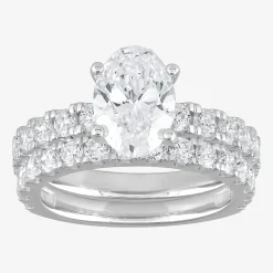 (G / Si1-Si2) Womens 4 CT. T.W. Lab Grown White Diamond Sterling Silver Oval Side Stone Bridal Set