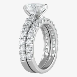 (G / Si1-Si2) Womens 4 CT. T.W. Lab Grown White Diamond Sterling Silver Oval Side Stone Bridal Set