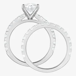 (G / Si1-Si2) Womens 4 CT. T.W. Lab Grown White Diamond Sterling Silver Oval Side Stone Bridal Set