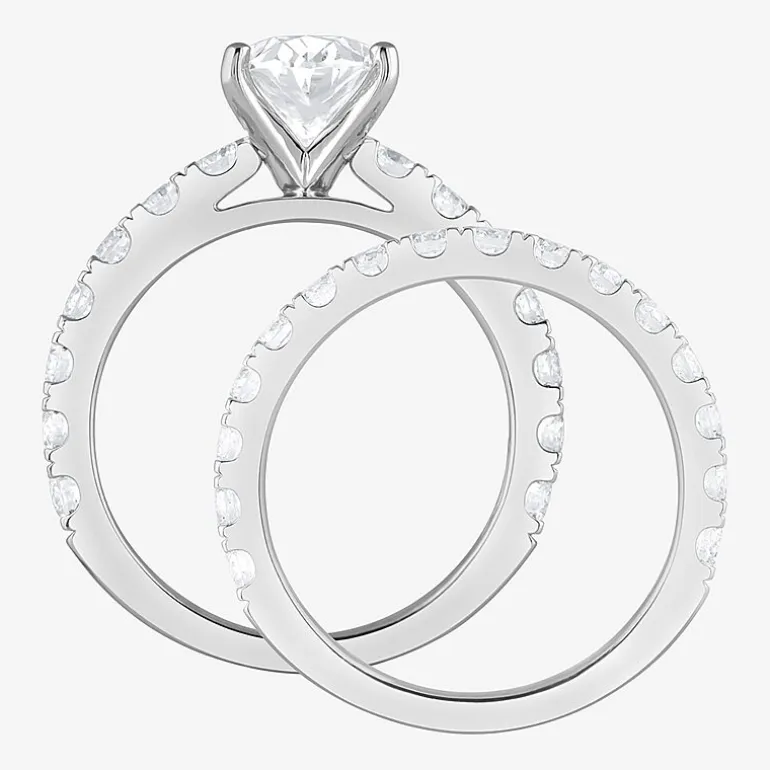 (G / Si1-Si2) Womens 4 CT. T.W. Lab Grown White Diamond Sterling Silver Oval Side Stone Bridal Set