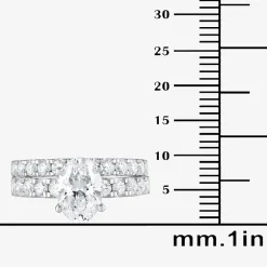 (G / Si1-Si2) Womens 4 CT. T.W. Lab Grown White Diamond Sterling Silver Oval Side Stone Bridal Set