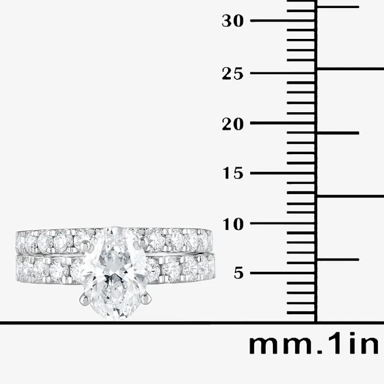 (G / Si1-Si2) Womens 4 CT. T.W. Lab Grown White Diamond Sterling Silver Oval Side Stone Bridal Set