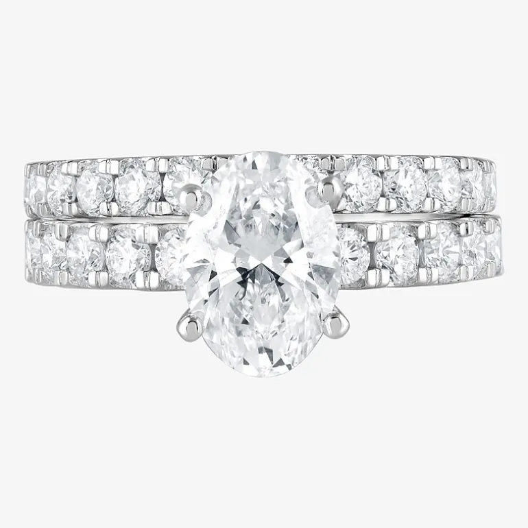 (G / Si1-Si2) Womens 4 CT. T.W. Lab Grown White Diamond Sterling Silver Oval Side Stone Bridal Set