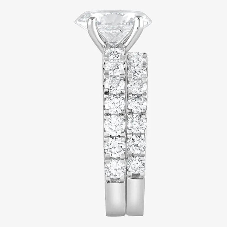 (G / Si1-Si2) Womens 4 CT. T.W. Lab Grown White Diamond Sterling Silver Oval Side Stone Bridal Set