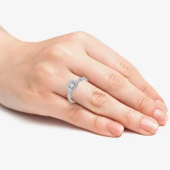(G / Si1-Si2) Womens 1 CT. T.W. Lab Grown White Diamond 10K Gold Cushion Side Stone Halo Engagement Ring