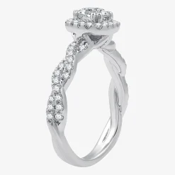 (G / Si1-Si2) Womens 1 CT. T.W. Lab Grown White Diamond 10K Gold Cushion Side Stone Halo Engagement Ring