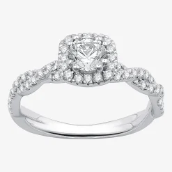(G / Si1-Si2) Womens 1 CT. T.W. Lab Grown White Diamond 10K Gold Cushion Side Stone Halo Engagement Ring