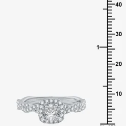 (G / Si1-Si2) Womens 1 CT. T.W. Lab Grown White Diamond 10K Gold Cushion Side Stone Halo Engagement Ring