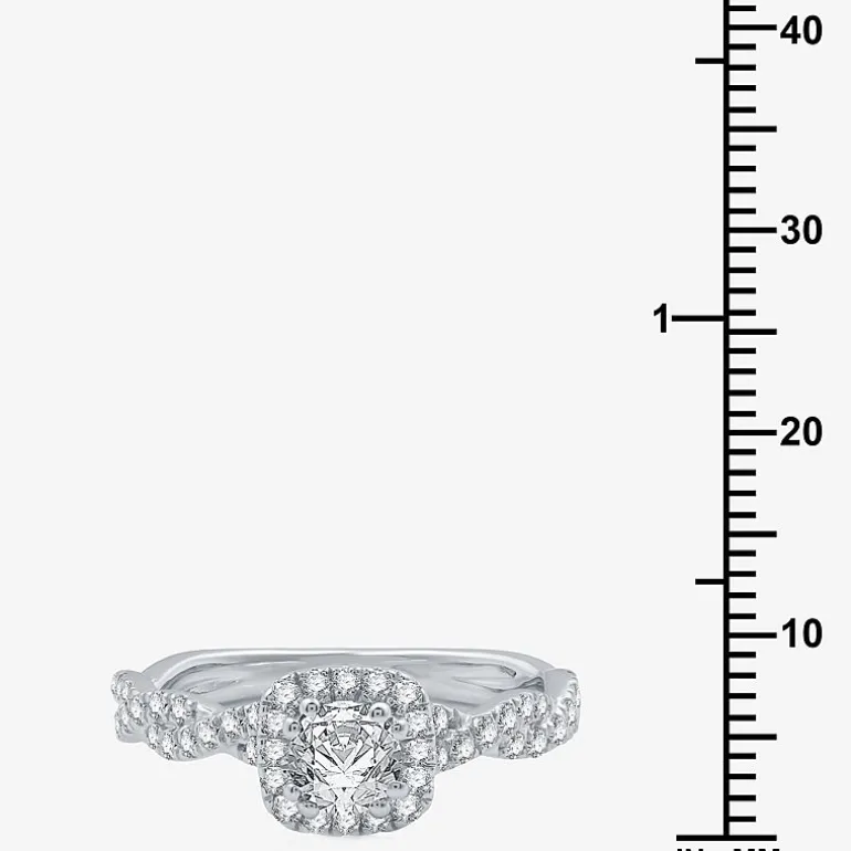 (G / Si1-Si2) Womens 1 CT. T.W. Lab Grown White Diamond 10K Gold Cushion Side Stone Halo Engagement Ring