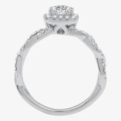 (G / Si1-Si2) Womens 1 CT. T.W. Lab Grown White Diamond 10K Gold Cushion Side Stone Halo Engagement Ring