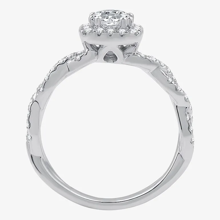 (G / Si1-Si2) Womens 1 CT. T.W. Lab Grown White Diamond 10K Gold Cushion Side Stone Halo Engagement Ring