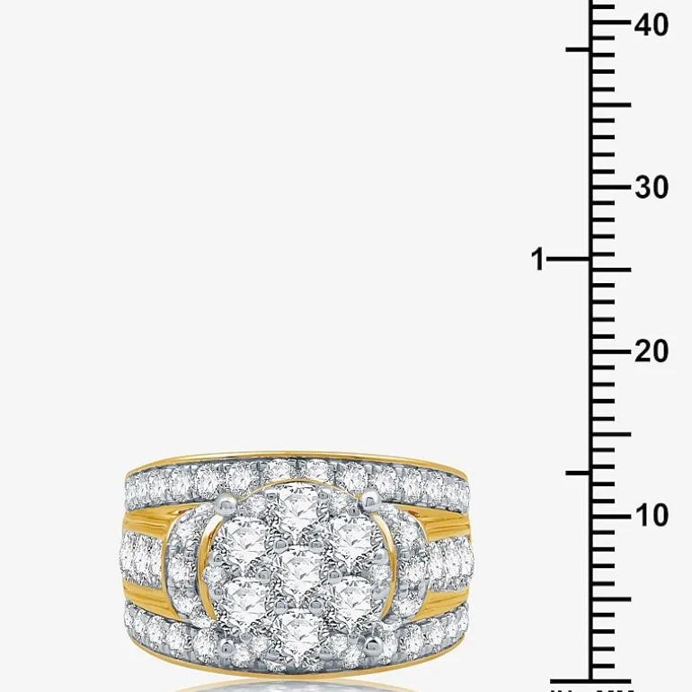 (G / Si1-Si2) Womens 3 CT. T.W. Lab Grown White Diamond 10K Gold Round Side Stone Engagement Ring
