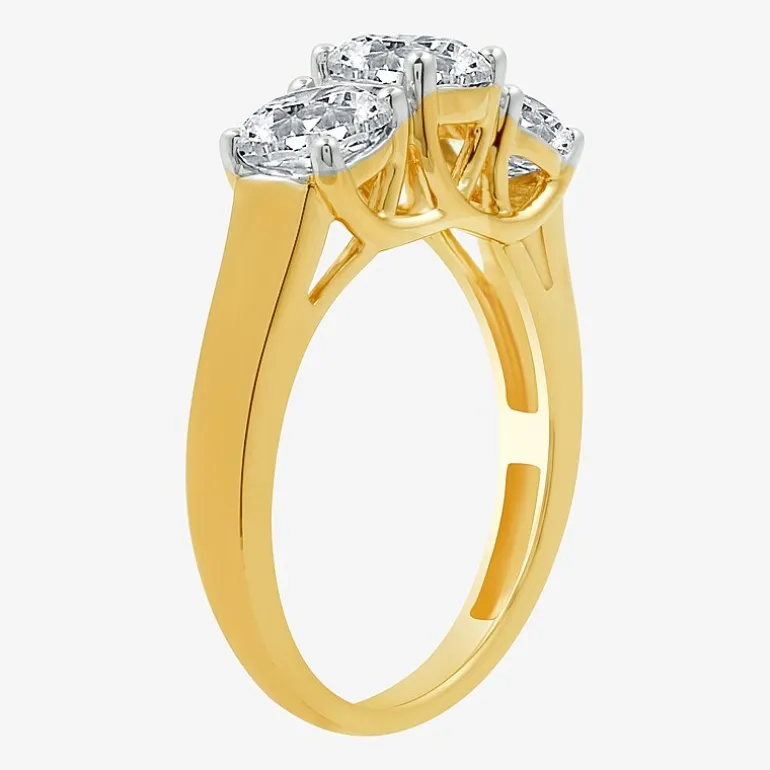 (G / SI1-SI2) Womens 2 1/4 CT. T.W. Lab Grown White Diamond 10K Gold Round 3-Stone Engagement Ring