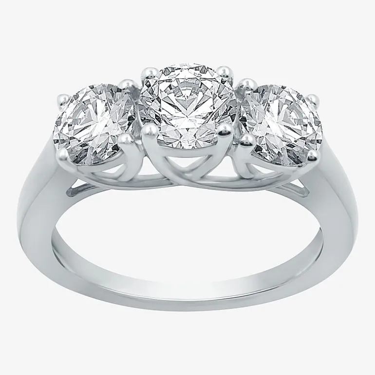 (G / SI1-SI2) Womens 2 1/4 CT. T.W. Lab Grown White Diamond 10K Gold Round 3-Stone Engagement Ring